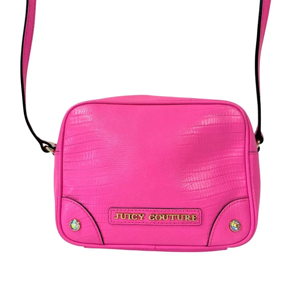 RARE NWT‎ Juicy Couture Pink Purse Camera Bag Leather Lizard Embossed Crossbody